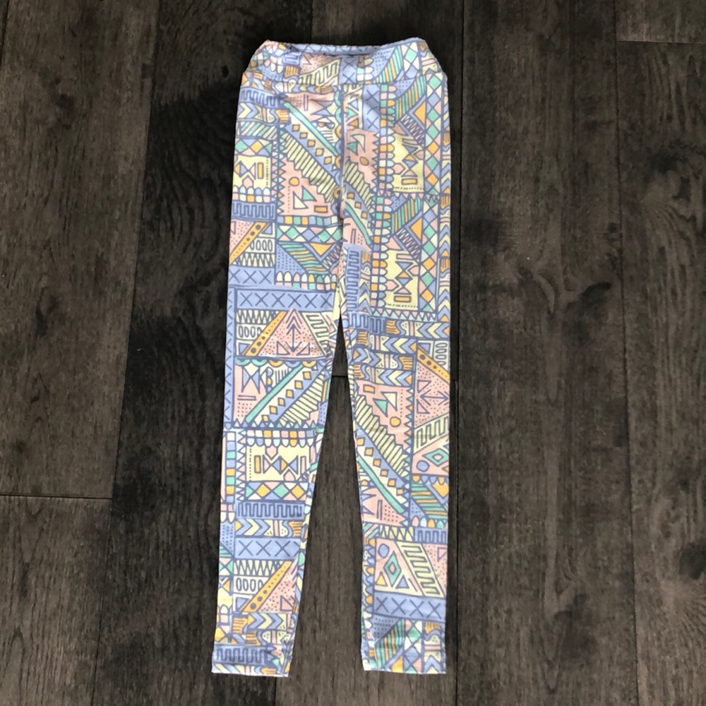 LulaRoe light blue tribal print girl’s leggings - Picture 3 of 7